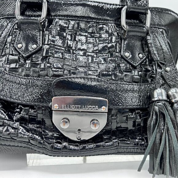 ELLIOTT LUCCA BLACK LEATHER PURSE BAG W/ TASSELS - Picture 3 of 12